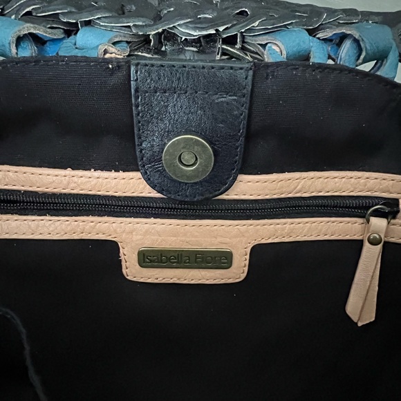 Isabella Fiore Boho April Floral Art Bag Cutout Woven Leather Black Tan - Picture 4 of 5